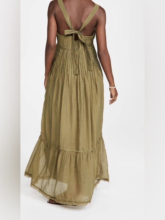 NWOT Free People Frankie Pintuck Cotton Olive Green Maxi Dress - Picture 3 of 16